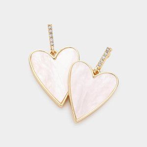 Mother Of Pearl Heart Drop Dangle Earrings Gold tone